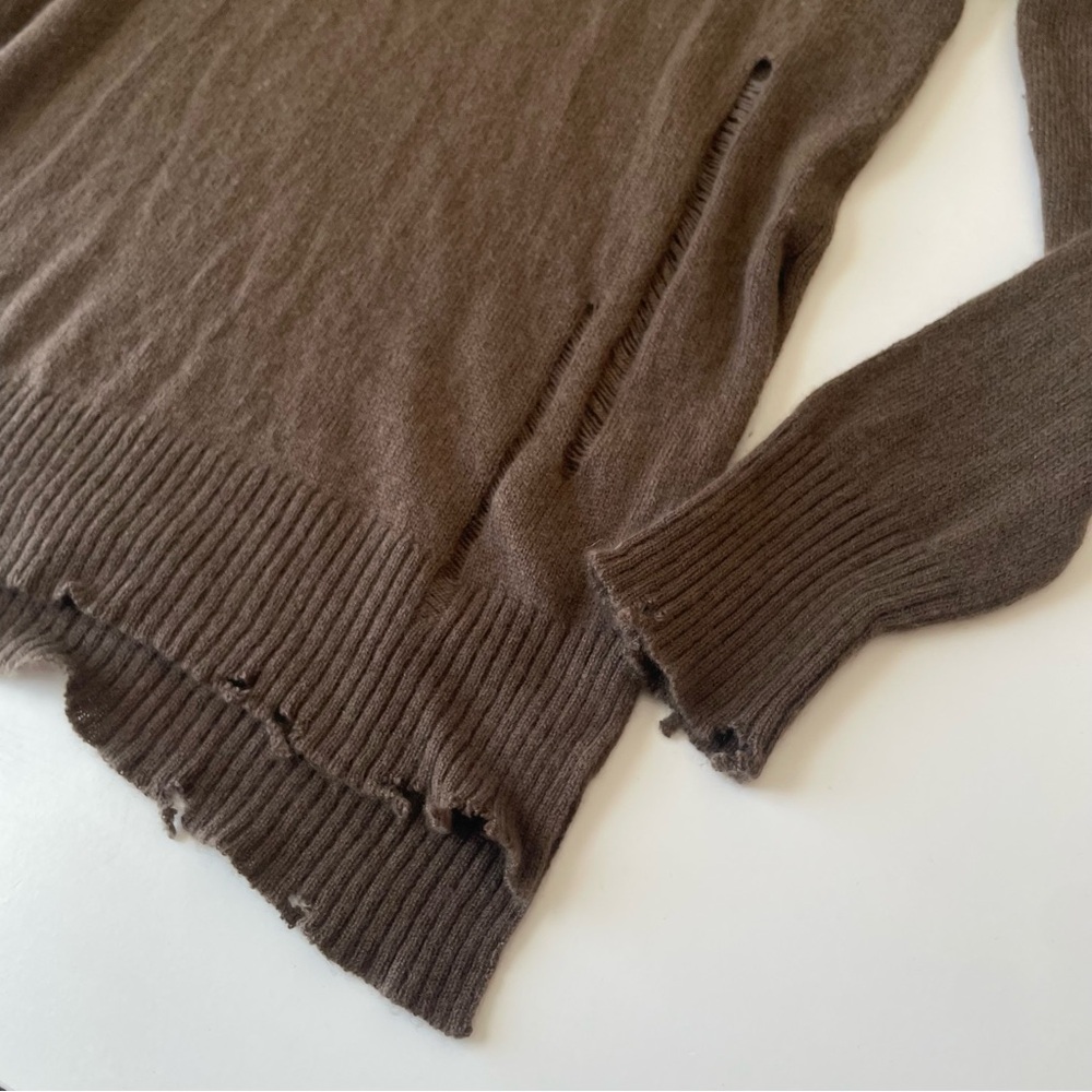 Enza Costa Cashmere Wool distressed women’s sweater small brown loose knit torn - Picture 5 of 10